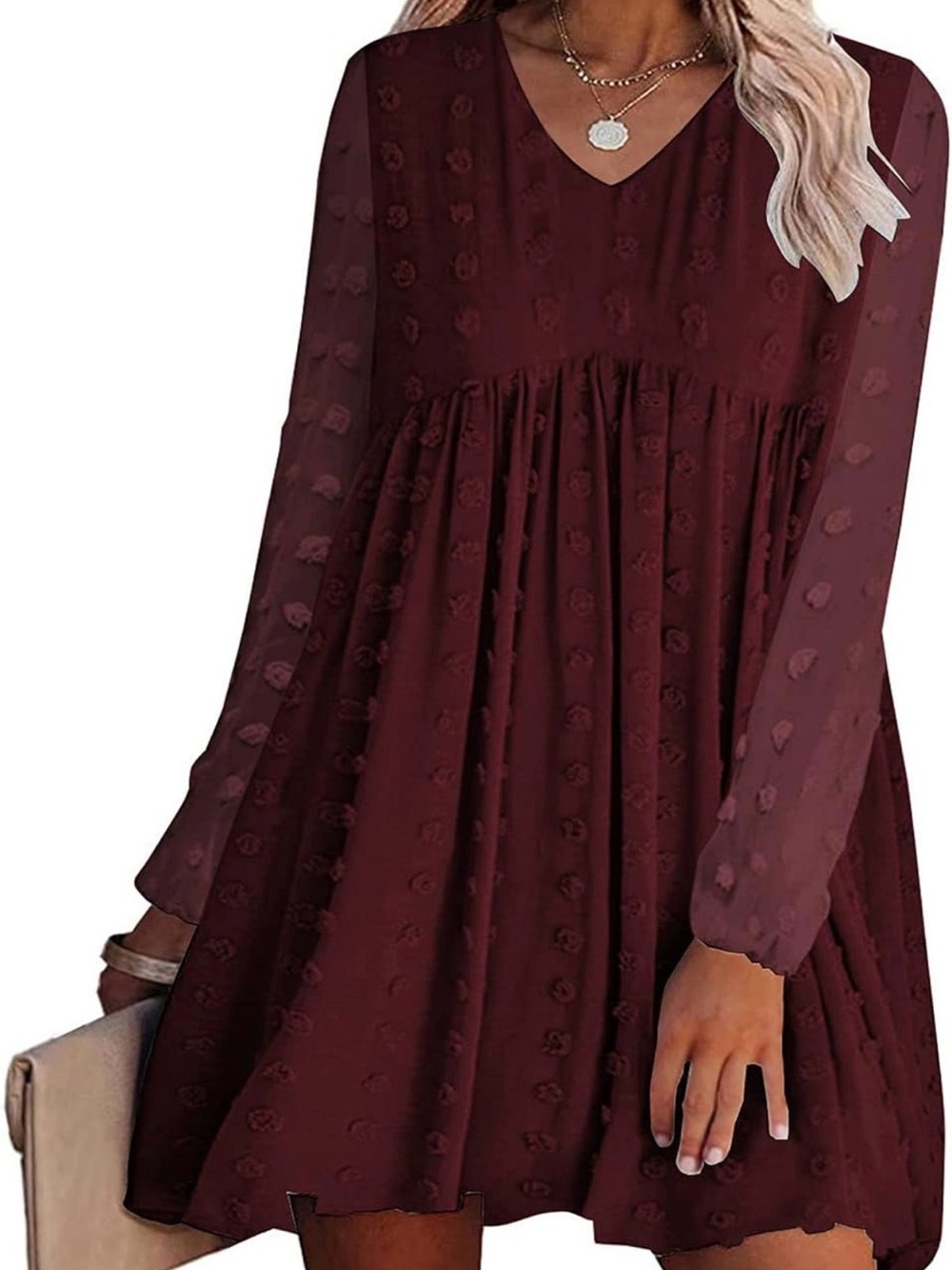 Kirundo Women's Long Sleeve Dress in Burgundy Size L